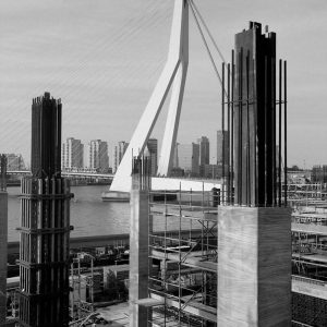 Erasmusbridge seen from construction site De Rotterdam